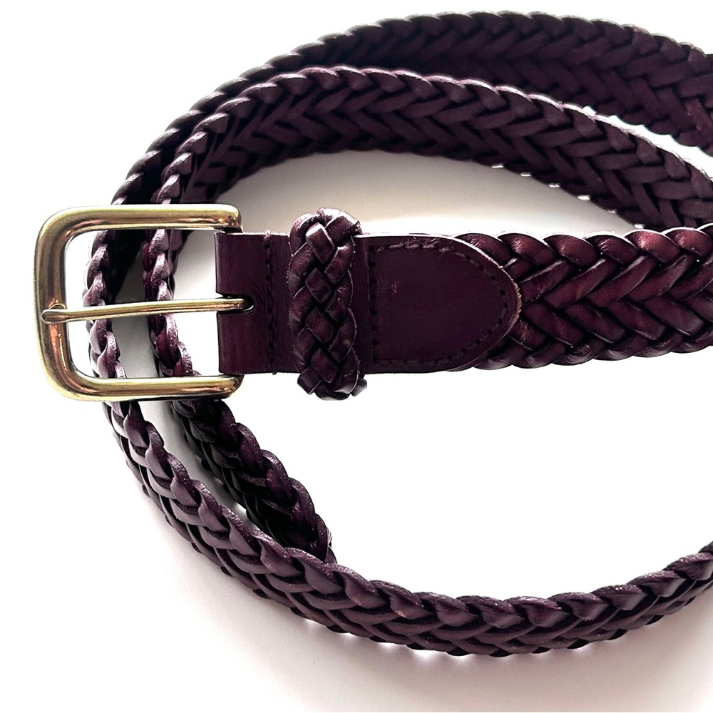 Vintage Leather Braided Belt Brass Hardware Mahogany Brown Western Boho Staple
